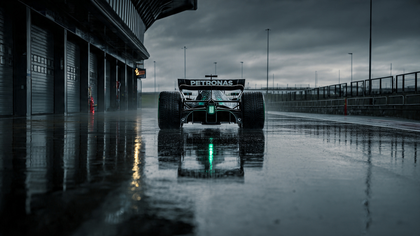 Carro da Mercedes em ação na F1 hoje durante o shakedown em Silverstone