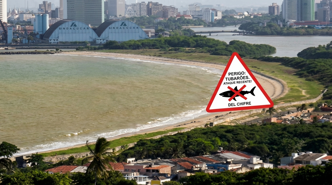 Vista panorâmica da Praia de Del Chifre, local onde ocorreu o ataque de tubarão em Olinda.