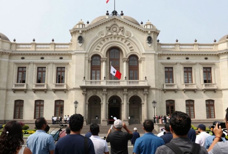Fachada do Congresso do Peru em Lima durante o processo de destituição de José Jerí.