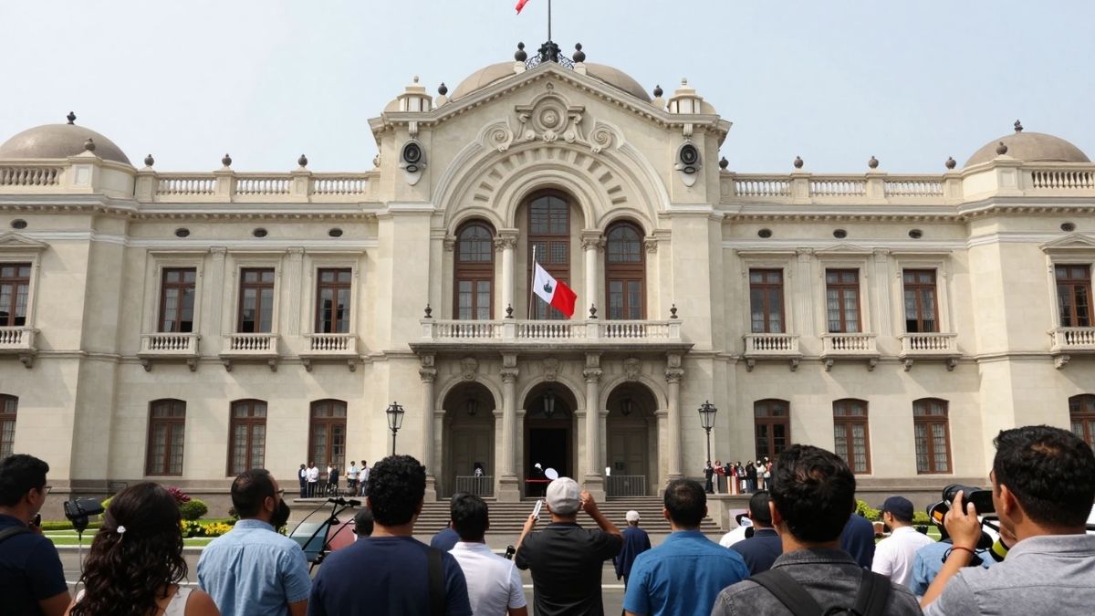 Fachada do Congresso do Peru em Lima durante o processo de destituição de José Jerí.