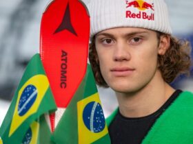 O esquiador Lucas Braathen durante anúncio oficial de sua representação pelo Brasil