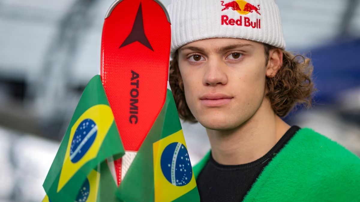 O esquiador Lucas Braathen durante anúncio oficial de sua representação pelo Brasil