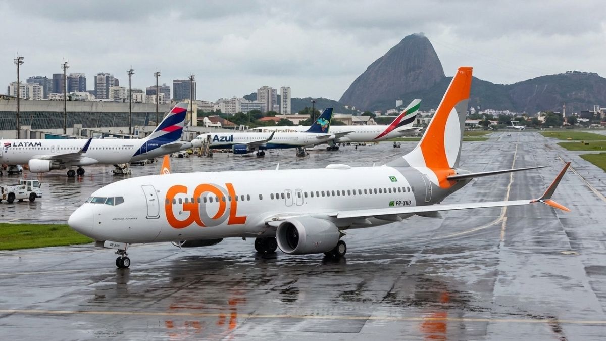 Avião da companhia em destaque reforçando os voos extras da GOL para o Carnaval