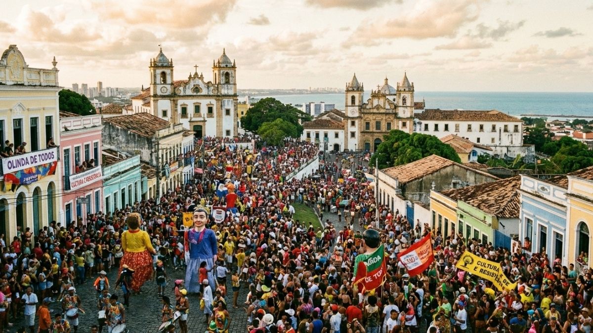 Foliões nas ladeiras do Sítio Histórico durante o Carnaval, foco da atuação da oposição em Olinda