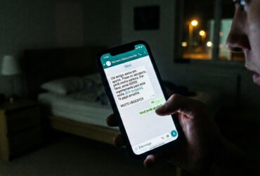 Tela de celular mostrando tentativa de golpe do WhatsApp com pedido de transferência bancária.